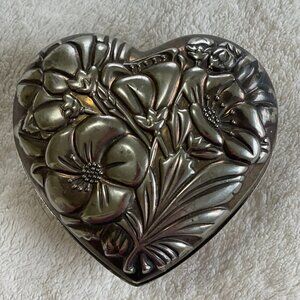 Vintage International Silver Company 1994 Plated Heart and Flowers Trinket Box *